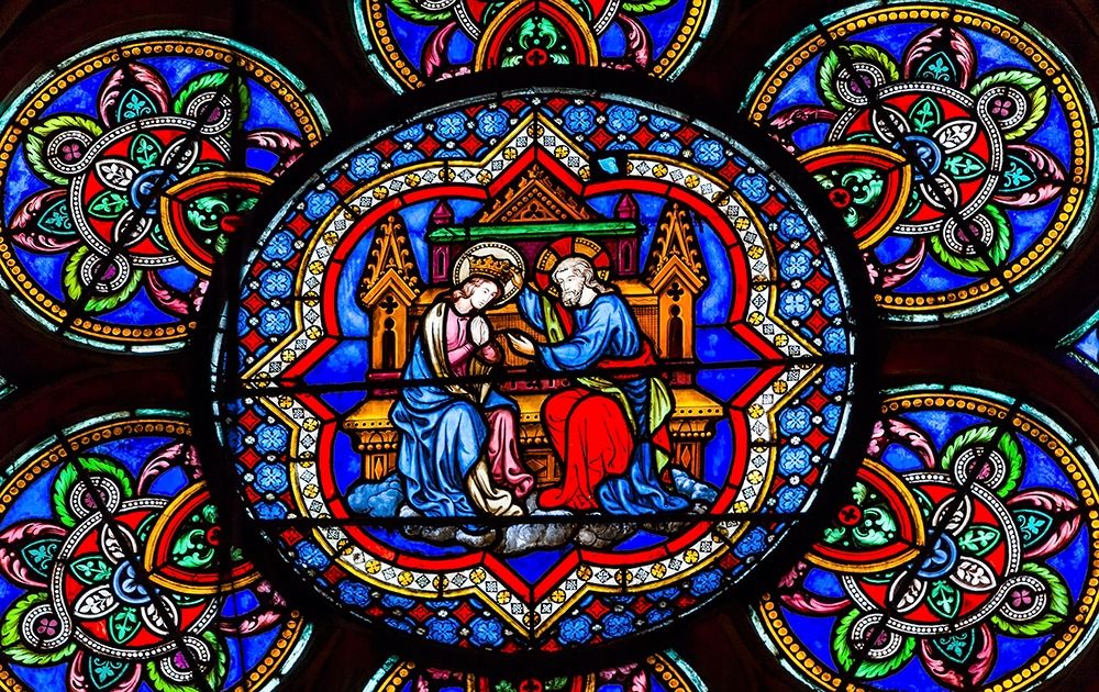 Virgin Mary-Jesus Christ stained glass-Notre Dame Cathedral-Paris-France